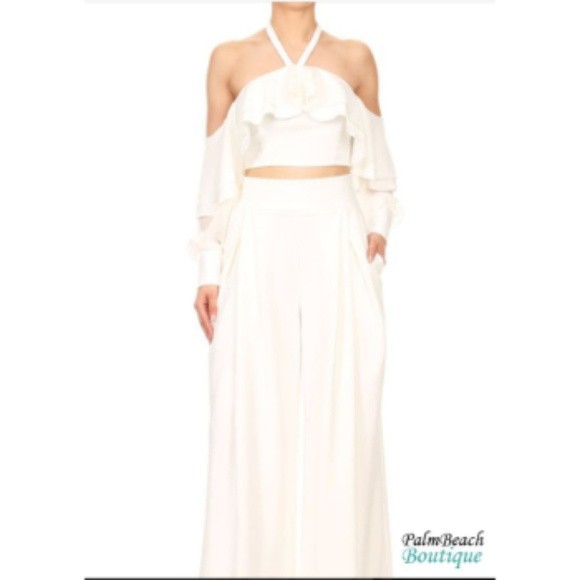 Palm Beach Boutique Dresses & Skirts - White Off The Shoulder Ruffle Halter Jumpsuit